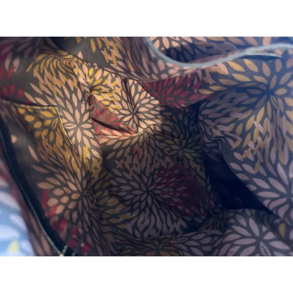 Lodis Black Pebbled Leather Tote Shoulder Bag Zip Top Floral Lining